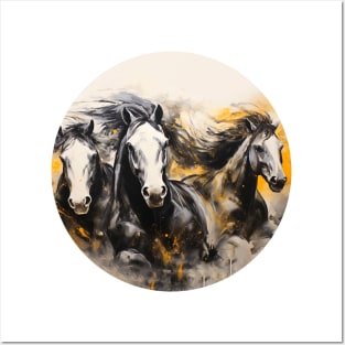 Fantasy horses in motion, Abstract drawing Posters and Art